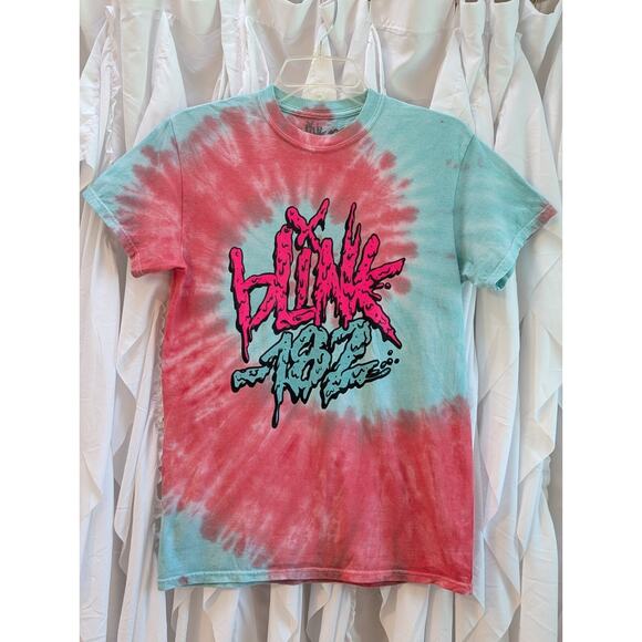 Blink-182 Drip Logo Tie-Dye T-Shirt Unisex Size Small Pink/Green 100% Cotton - Picture 6 of 7